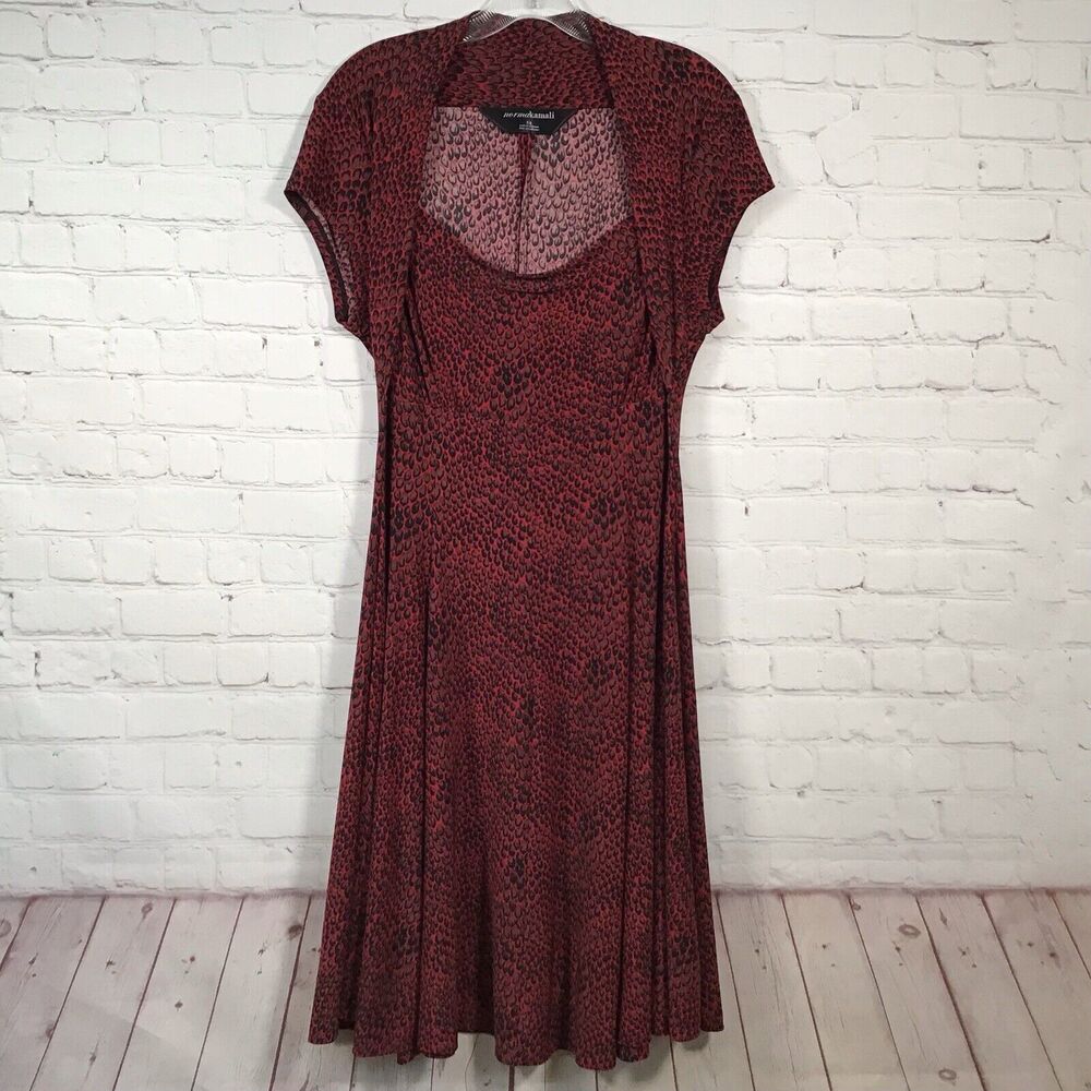Norma Kamali Snake Print Fit and Flare Shrug Dress Womans Large Short Sleeve